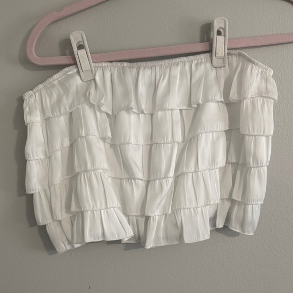 White Ruffled Bandeau Top